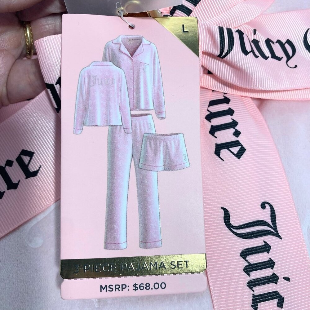Juicy Couture Pink Top, Pants, Shorts 3 Pc PJ Sleepwear Gift Set Sz L - Picture 5 of 5